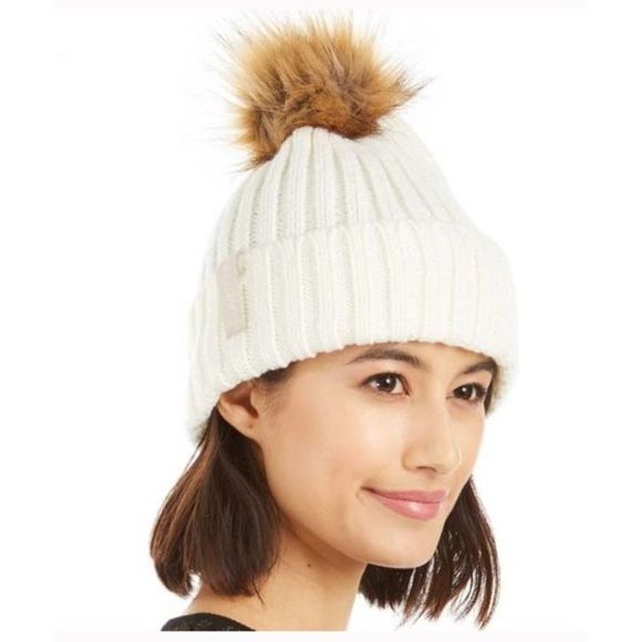 Calvin Klein Accessories - NWT - Calvin Klein Ribbed Faux Fur Pom Hat
